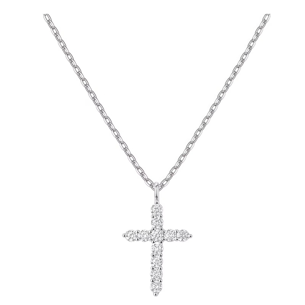 14K Gold Plated Zirconia Silver Cross Faith 18in